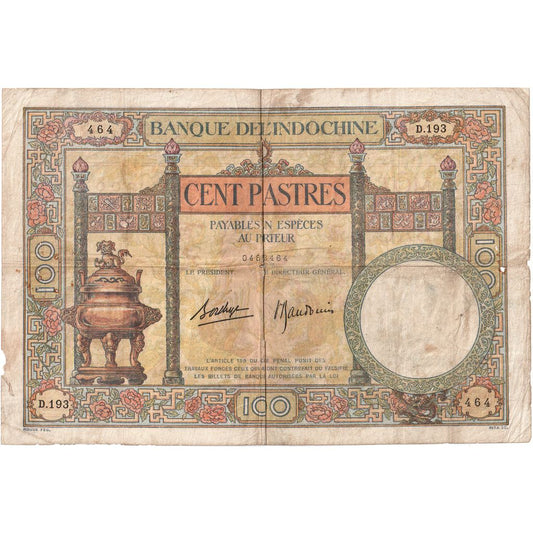 Indochina francesa, 
  
  100 piastras, 
  
  FV(20-25)