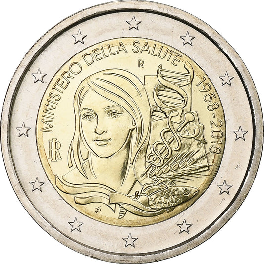 Italia, 
  
  2 euros, 
  
  60 aniversario del Ministerio de Salud