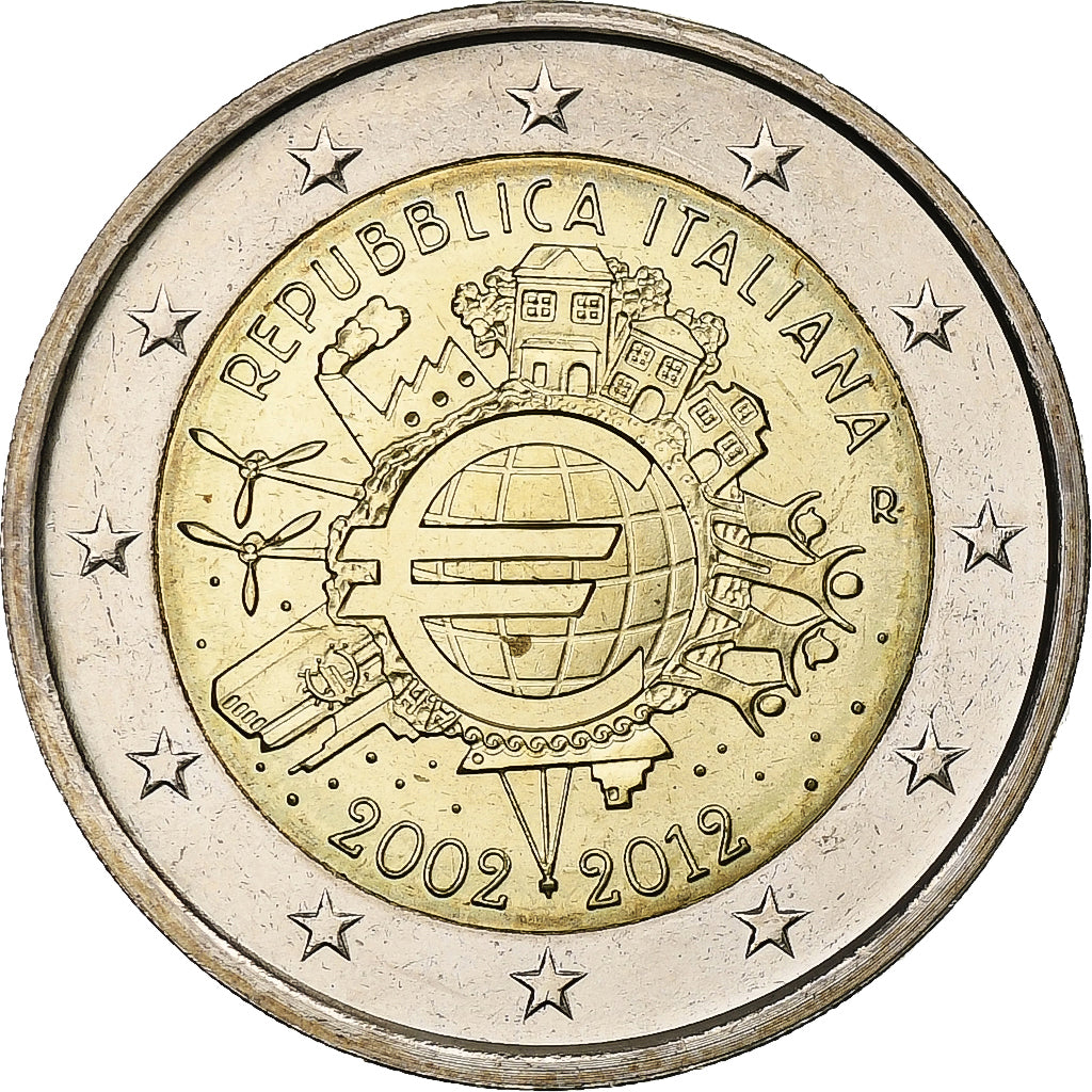 Italia, 
  
  2 euros, 
  
  Introducción del euro