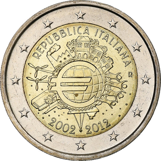 Italia, 
  
  2 euros, 
  
  Introducción del euro