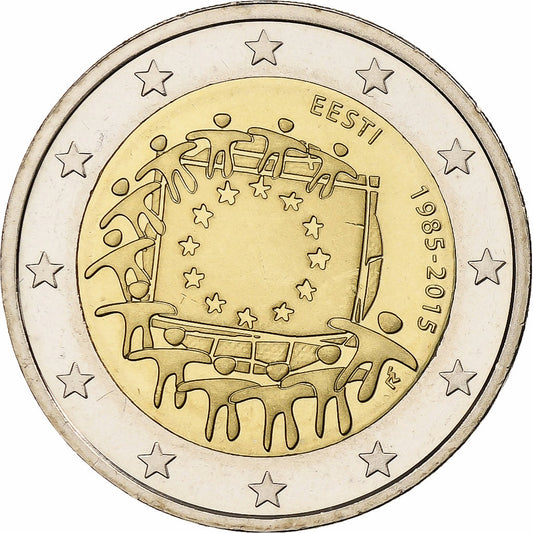 Estonia, 
  
  2 euros, 
  
  30 años del drapeau de la UE