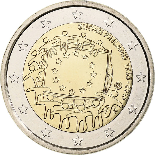 Finlandia, 
  
  2 euros, 
  
  30 años del drapeau de la UE