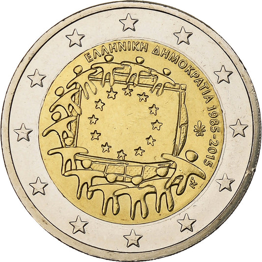 Grecia, 
  
  2 euros, 
  
  30 años del drapeau de la UE
