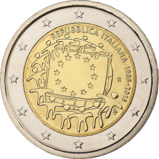 Italia, 
  
  2 euros, 
  
  30 años del drapeau de la UE