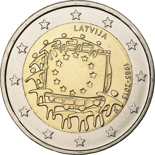 Letonia, 
  
  2 euros, 
  
  30 años del drapeau de la UE