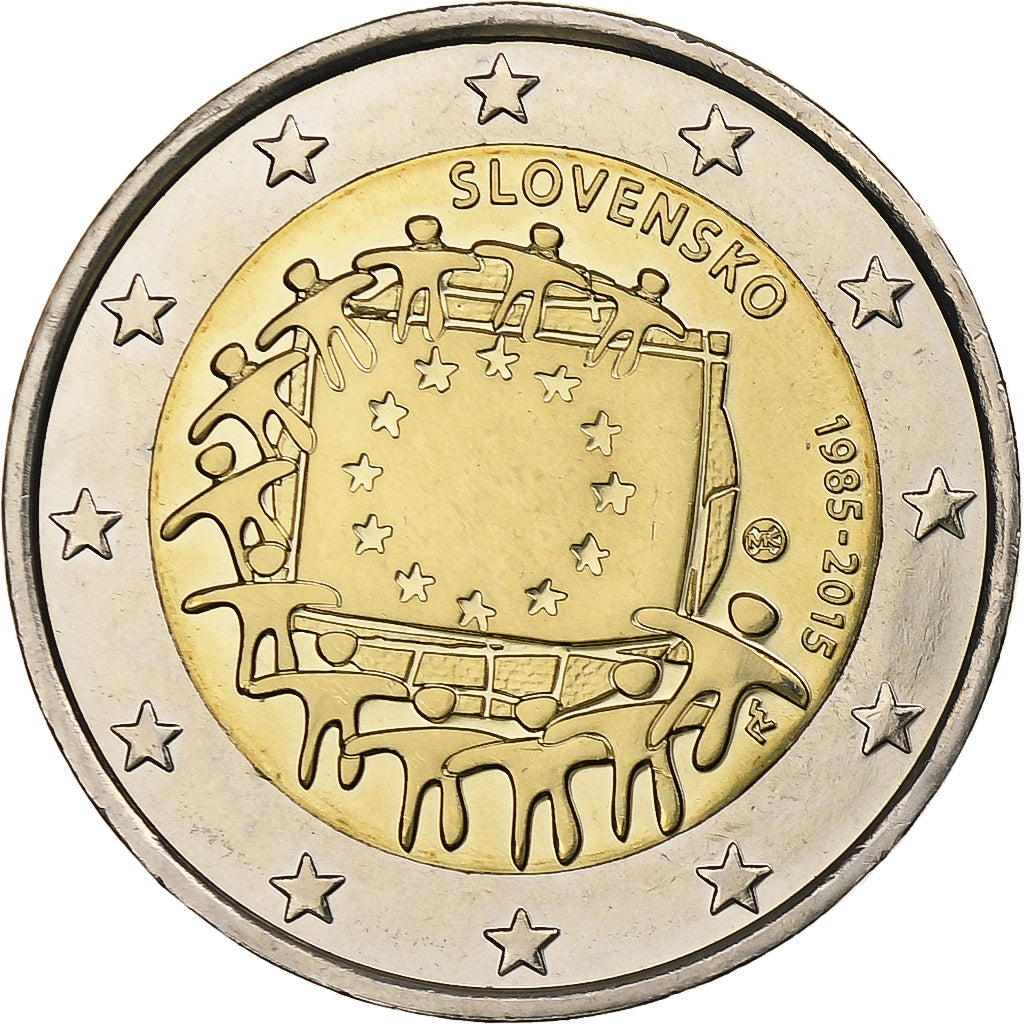 Eslovaquia, 
  
  2 euros, 
  
  30 años del drapeau de la UE