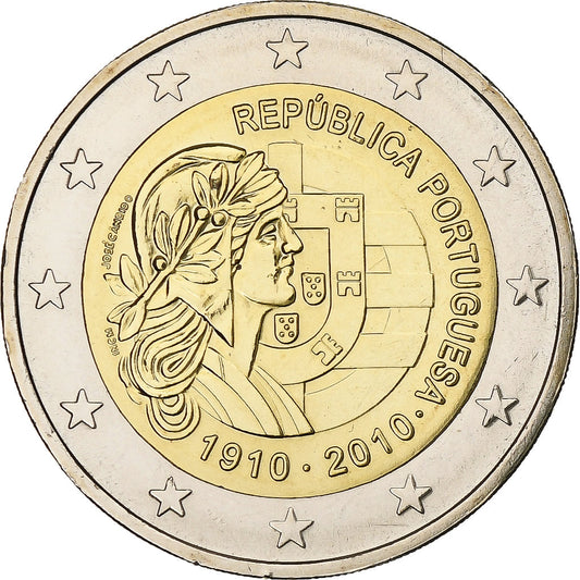 Portugal, 
  
  2 euros, 
  
  100 República Portuguesa