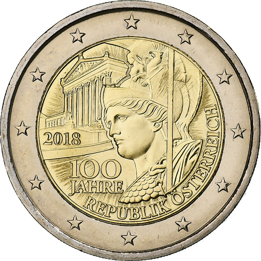 Austria, 

2 euros, 

Centenario - República de Austria