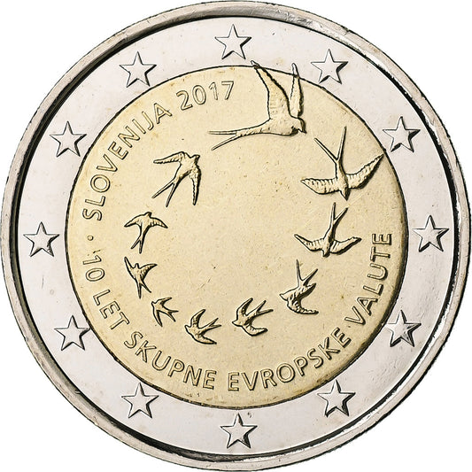 Eslovenia, 
  
  2 euros, 
  
  10º aniversario del euro