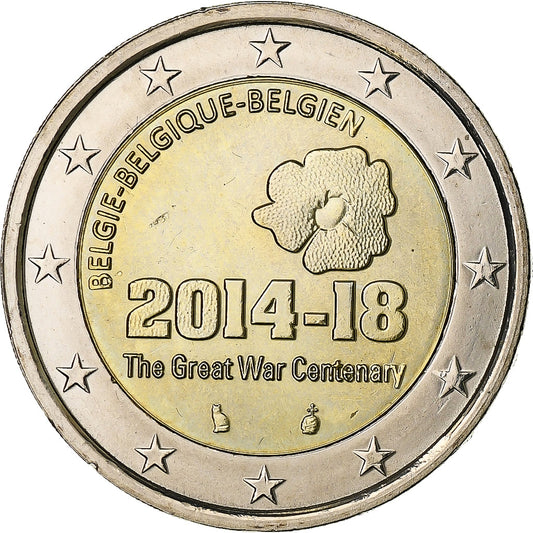 Bélgica, 
  
  2 euros, 
  
  Centenario del estreno Guerre mondiale