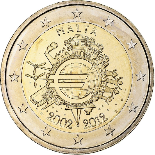 Malta, 
  
  2 euros, 
  
  Introducción del euro