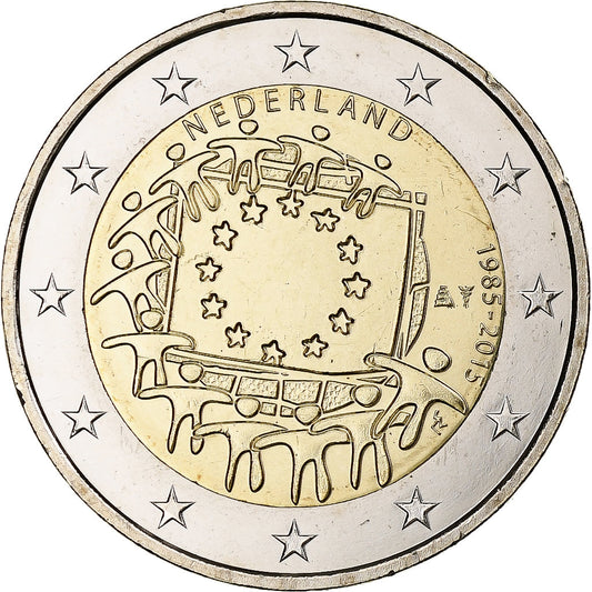 Países Bajos, 
  
  2 euros, 
  
  30 años del drapeau de la UE