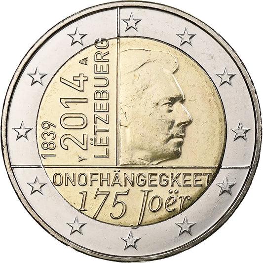 Luxemburgo,

2 euros,

175.º aniversario de la Independencia de Luxemburgo
