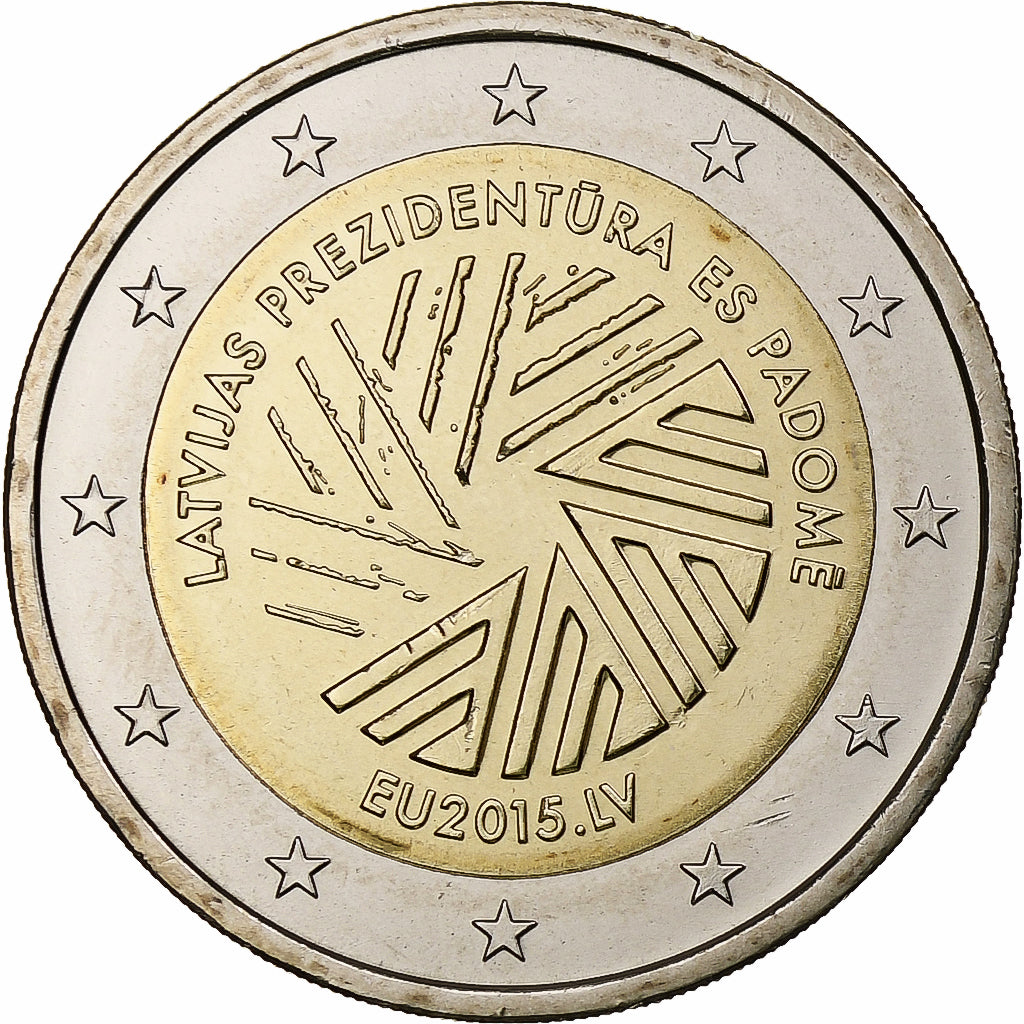 Letonia, 
  
  2 euros, 
  
  presidencia de la UE
