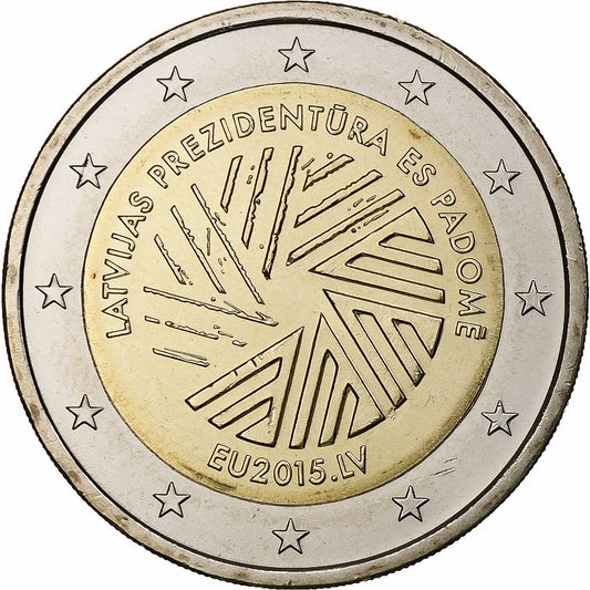 Letonia, 
  
  2 euros, 
  
  presidencia de la UE