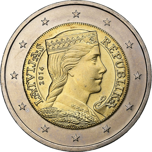 Letonia, 

2 euros, 

2014