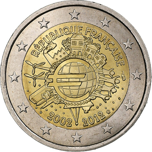 Francia, 
  
  2 euros, 
  
  10 años del euro