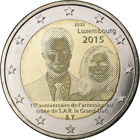 Luxemburgo, 

2 euros, 

15.º aniversario de la ascensión al trono de Luxemburgo