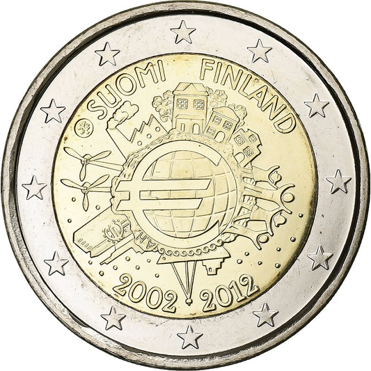 Finlandia, 

2 euros, 

10 años de euros en efectivo