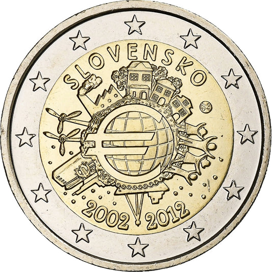 Eslovaquia, 

2 euros, 

10 años de euros en efectivo