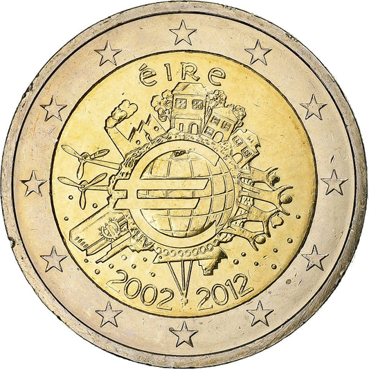 Irlanda, 

2 euros, 

10 años de euros en efectivo