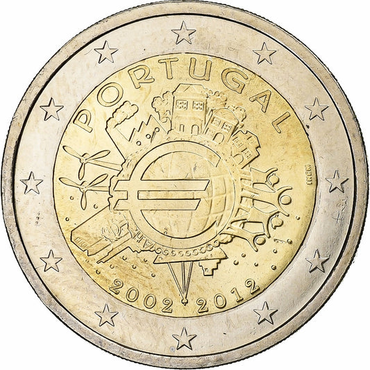 Portugal, 

2 euros, 

10 años de euros en efectivo