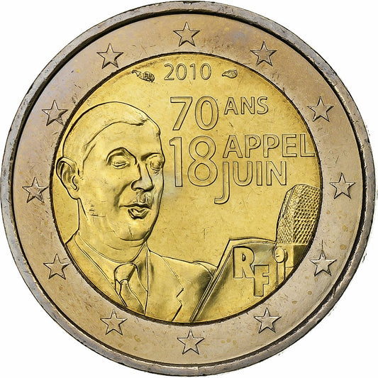 Francia, 
  
  2 euros, 
  
  Llamada del 18 de junio