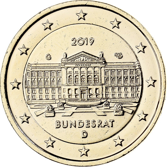Alemania, 
  
  2 euros, 
  
  Moneda de fantasía .Dorée