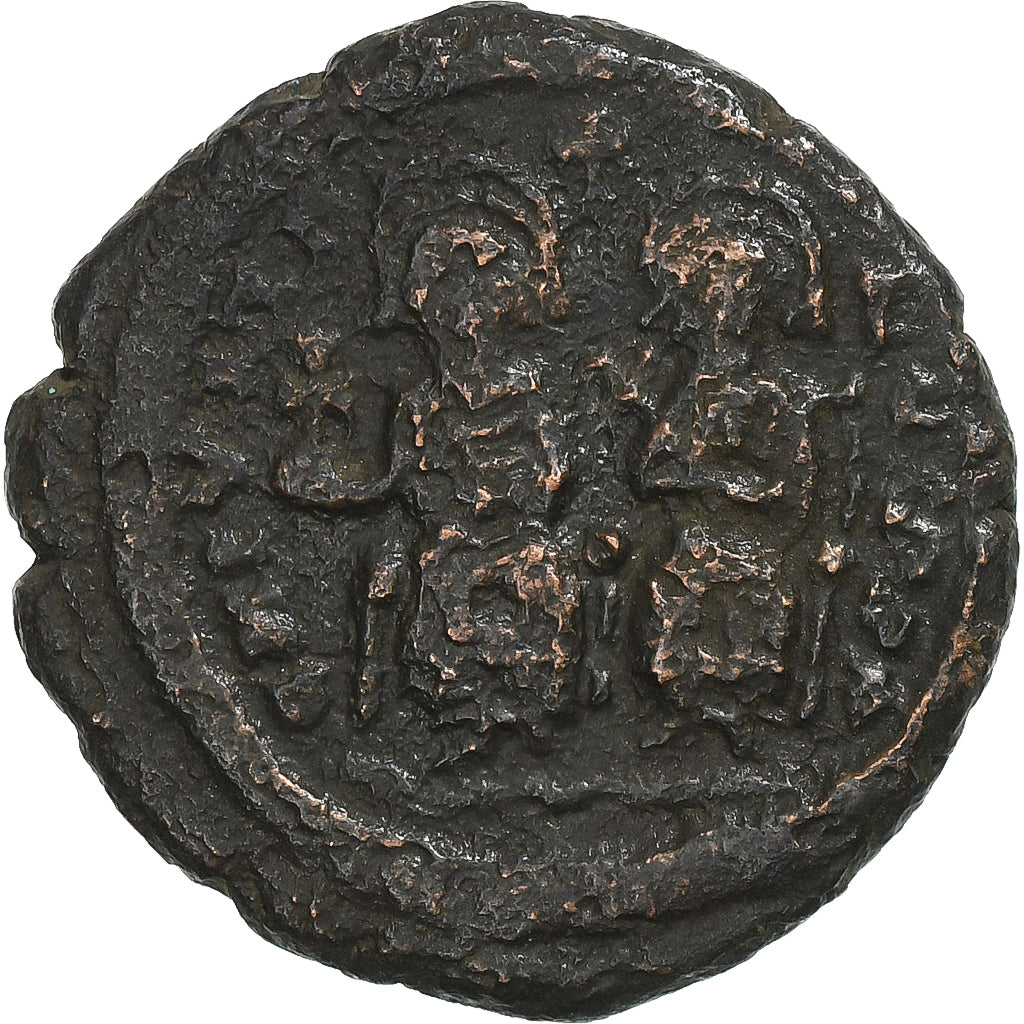 Justino II y Sofía, 
  
  media follis, 
  
  573-574