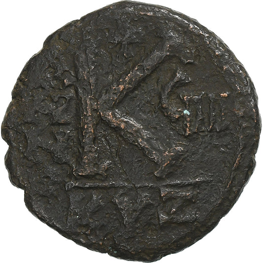 Justino II y Sofía, 
  
  media follis, 
  
  573-574