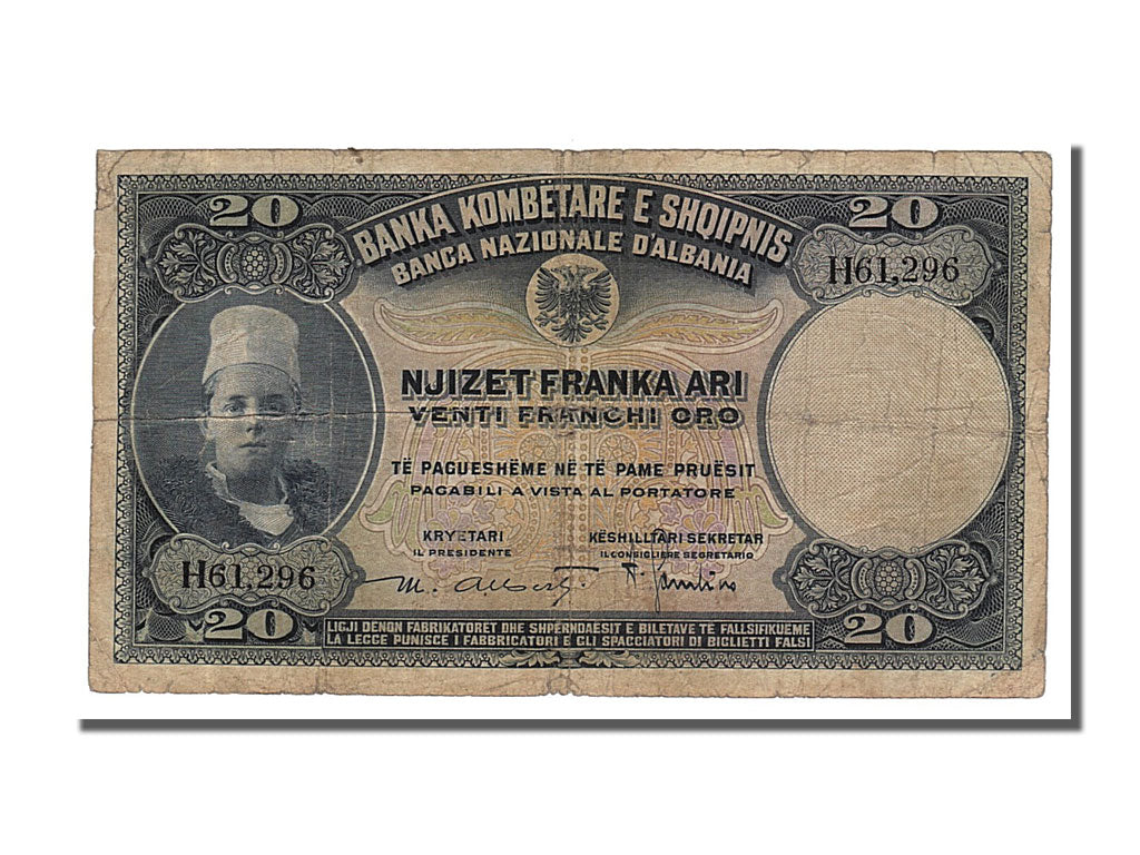 billete de banco, 
  
  albania, 
  
  20 Franka Ari