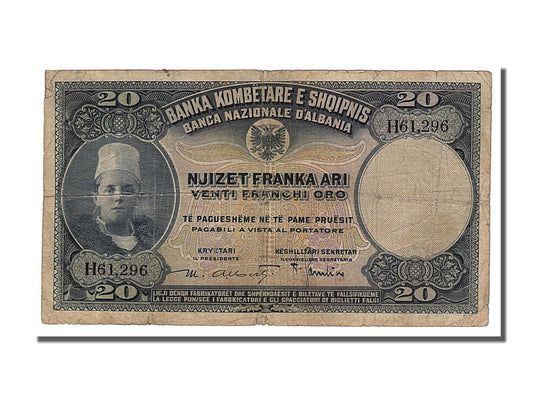 billete de banco, 
  
  albania, 
  
  20 Franka Ari
