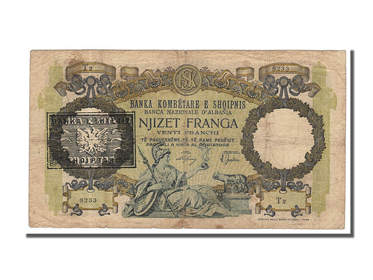 billete de banco, 
  
  albania, 
  
  20 Frangas