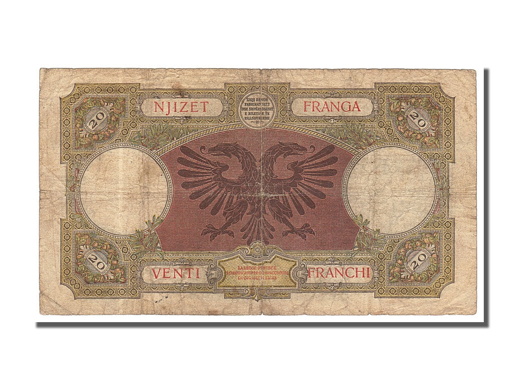 billete de banco, 
  
  albania, 
  
  20 Frangas