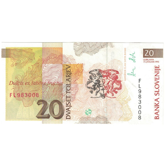 billete de banco, 
  
  Eslovenia, 
  
  20 Tolarjev