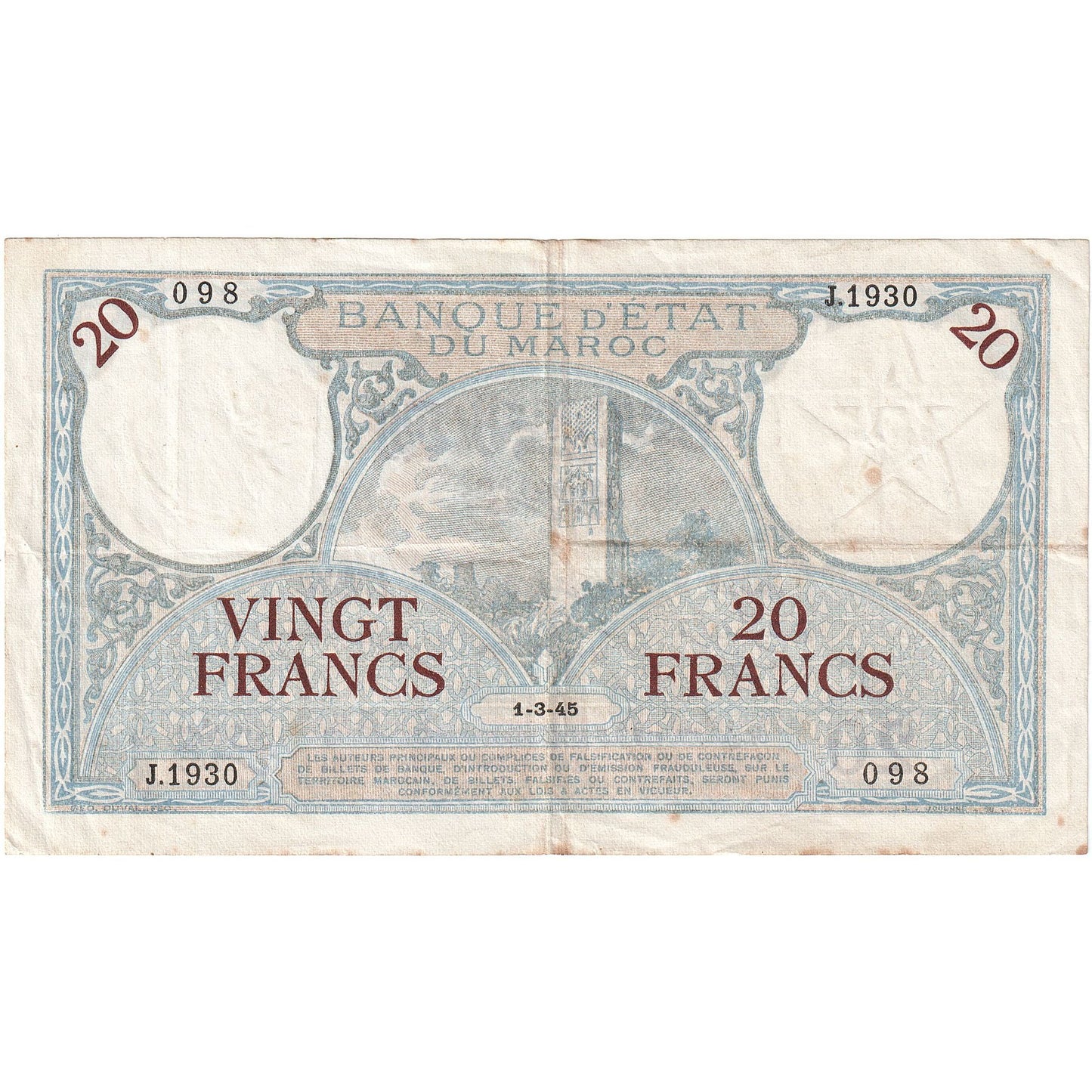 Marruecos, 

20 francos, 

1928-1929