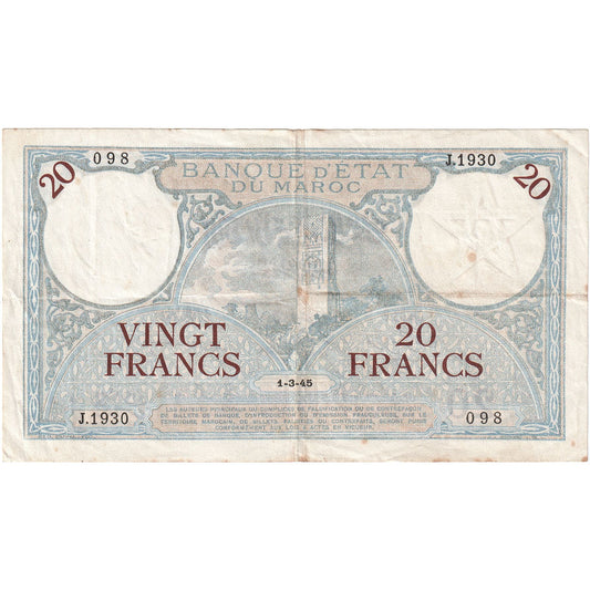 Marruecos, 

20 francos, 

1928-1929