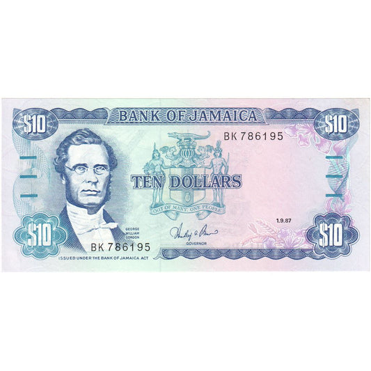 Jamaica, 

10 dólares, 

1987-09-01