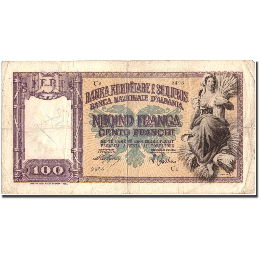 billete de banco, 
  
  albania, 
  
  100 Frangas