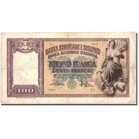 billete de banco, 
  
  albania, 
  
  100 Frangas