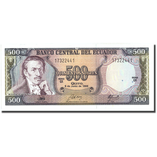 billete de banco, 
  
  Ecuador, 
  
  500 sucres