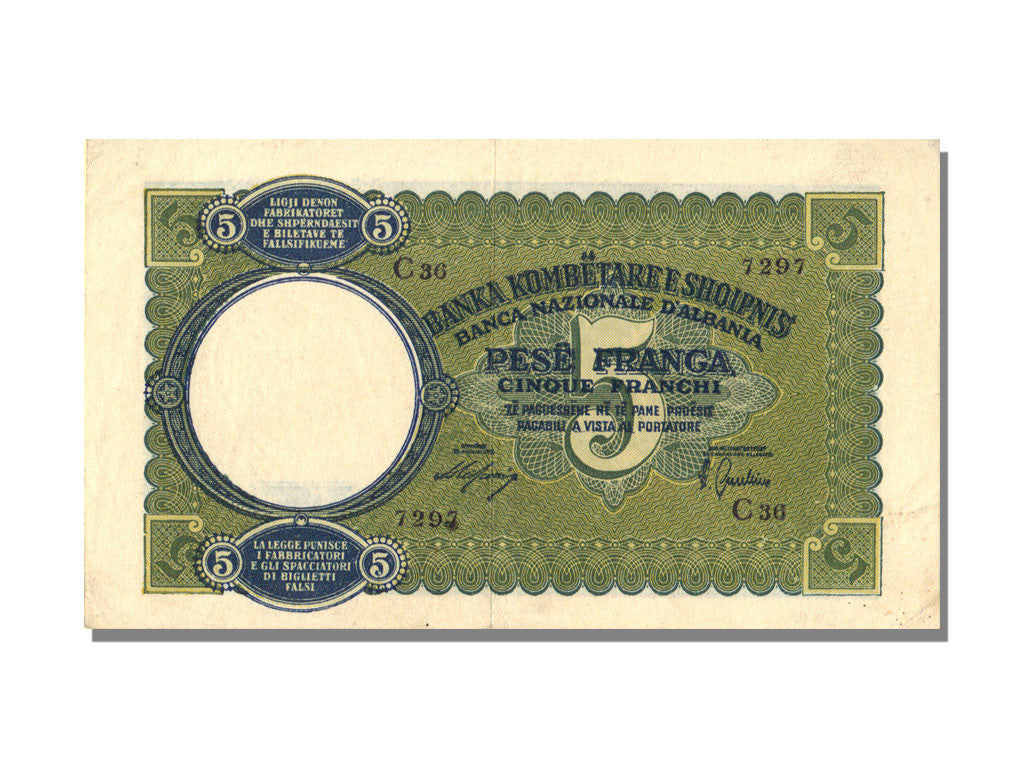 billete de banco, 
  
  albania, 
  
  5 Frangas