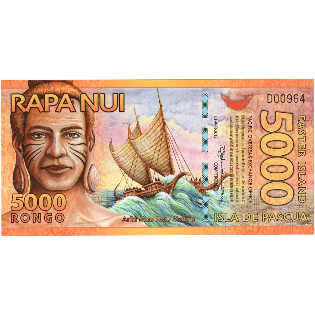 Chile, 
  
  billete turístico, 
  
  5000 RONGO ISLA DE PASCUA