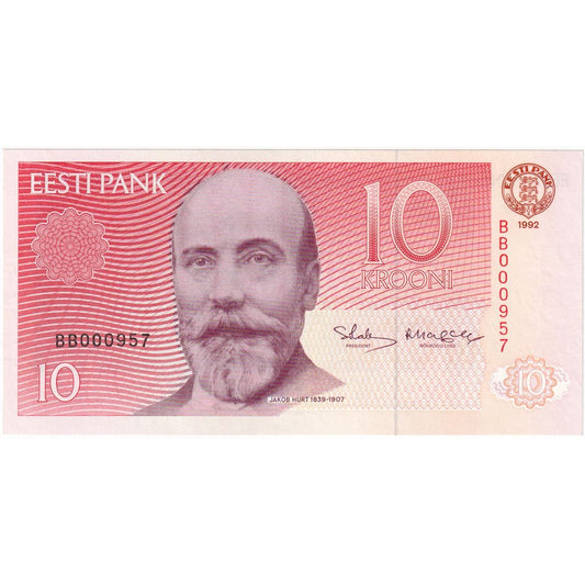 Estonia, 
  
  10 coronas, 
  
  1992
