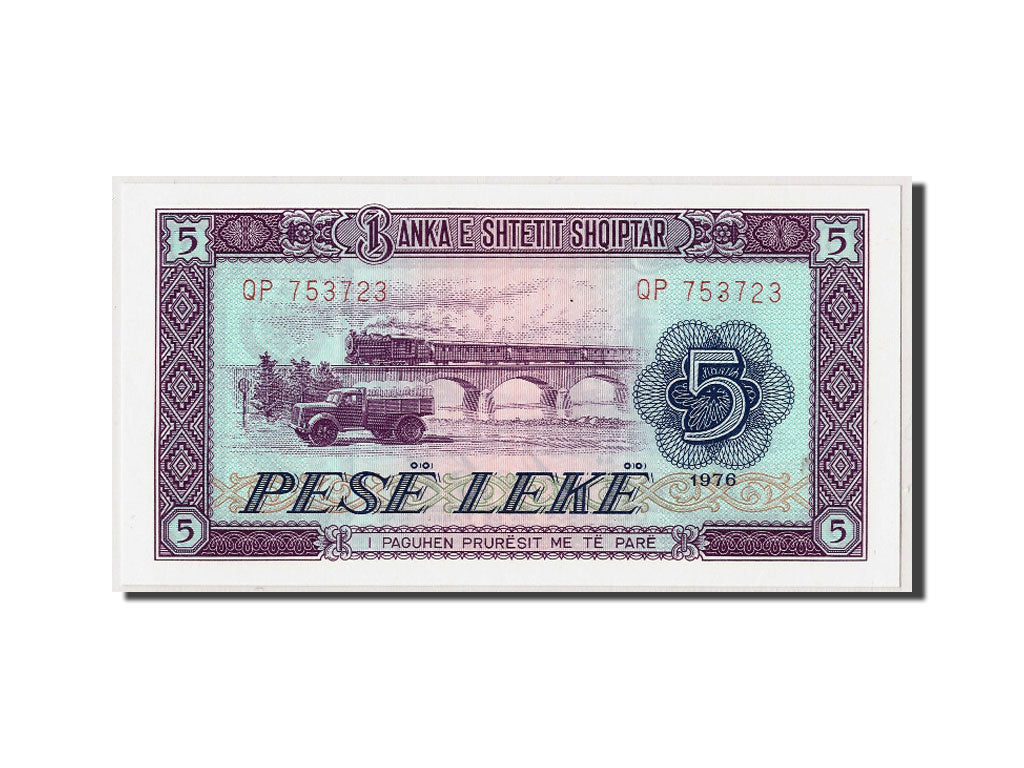 billete de banco, 
  
  albania, 
  
  5 Leke