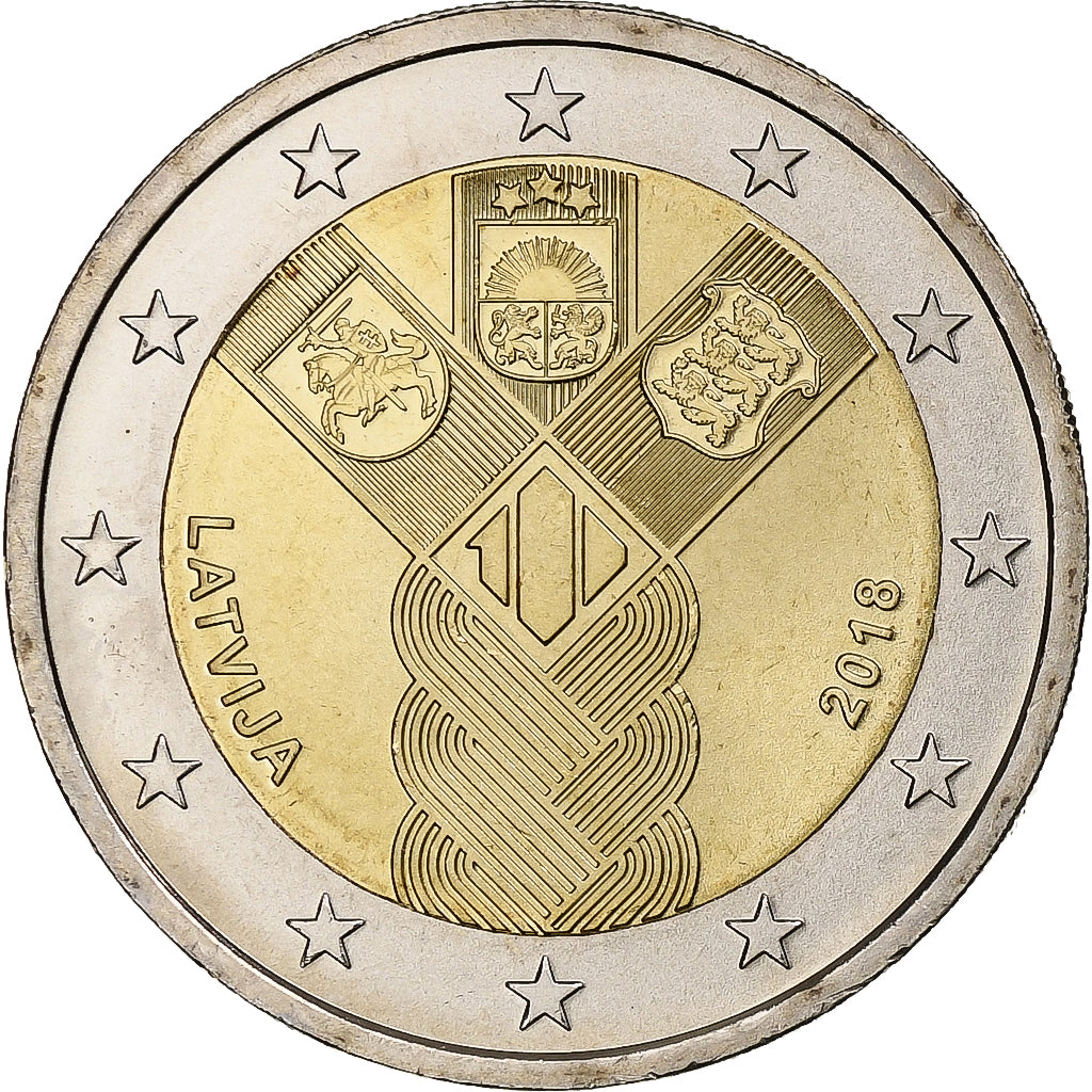 Letonia, 
  
  2 euros, 
  
  100 años del país baltés