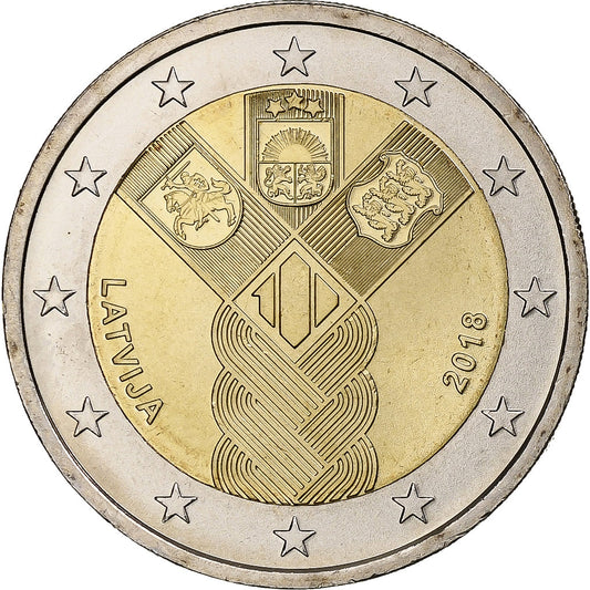 Letonia, 
  
  2 euros, 
  
  100 años del país baltés