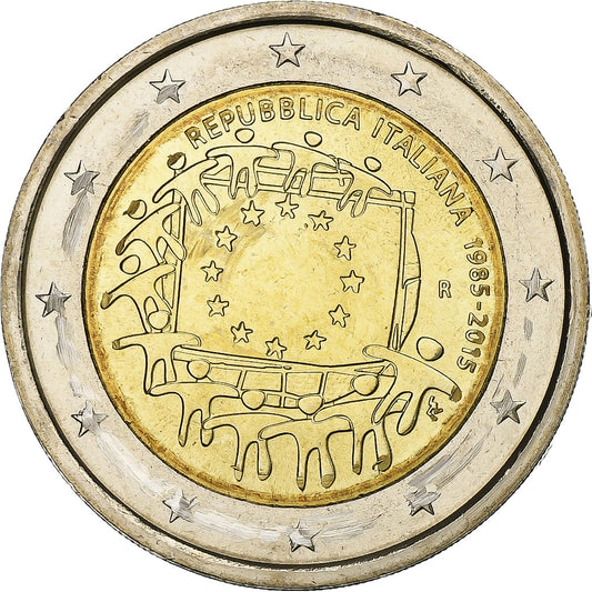 Italia, 
  
  2 euros, 
  
  30 años Drapeau europeo