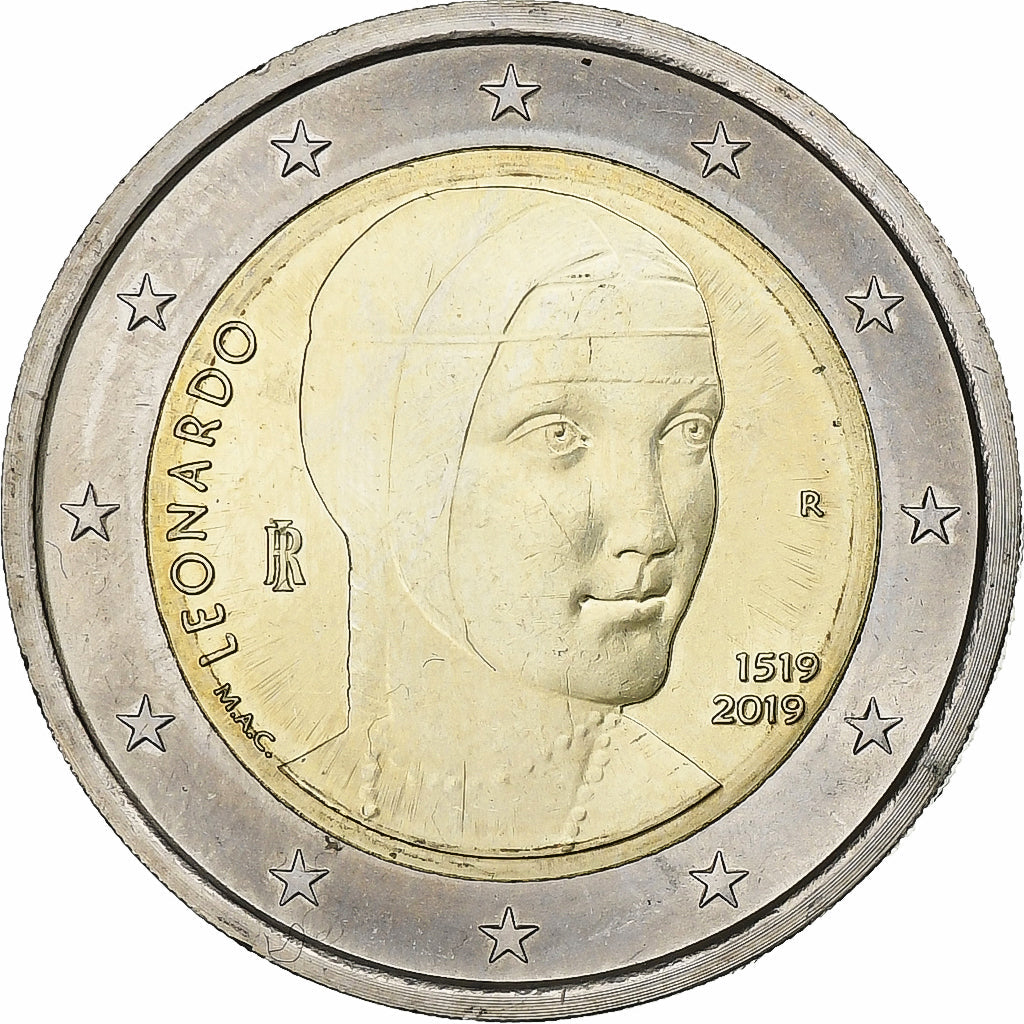 Italia, 
  
  2 euros, 
  
  leonardo da vinci