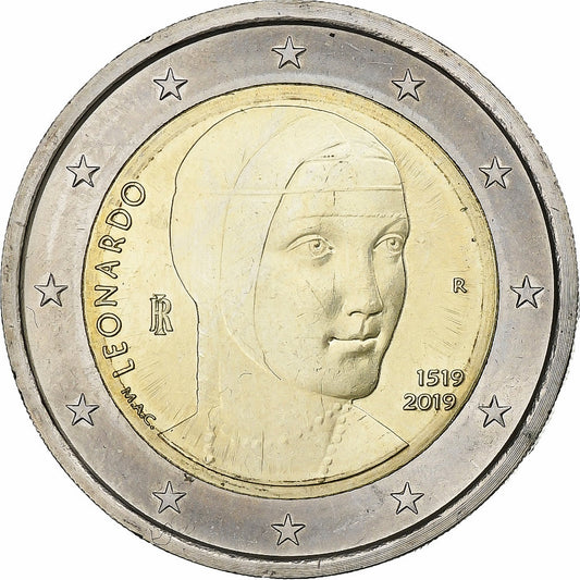 Italia, 
  
  2 euros, 
  
  leonardo da vinci